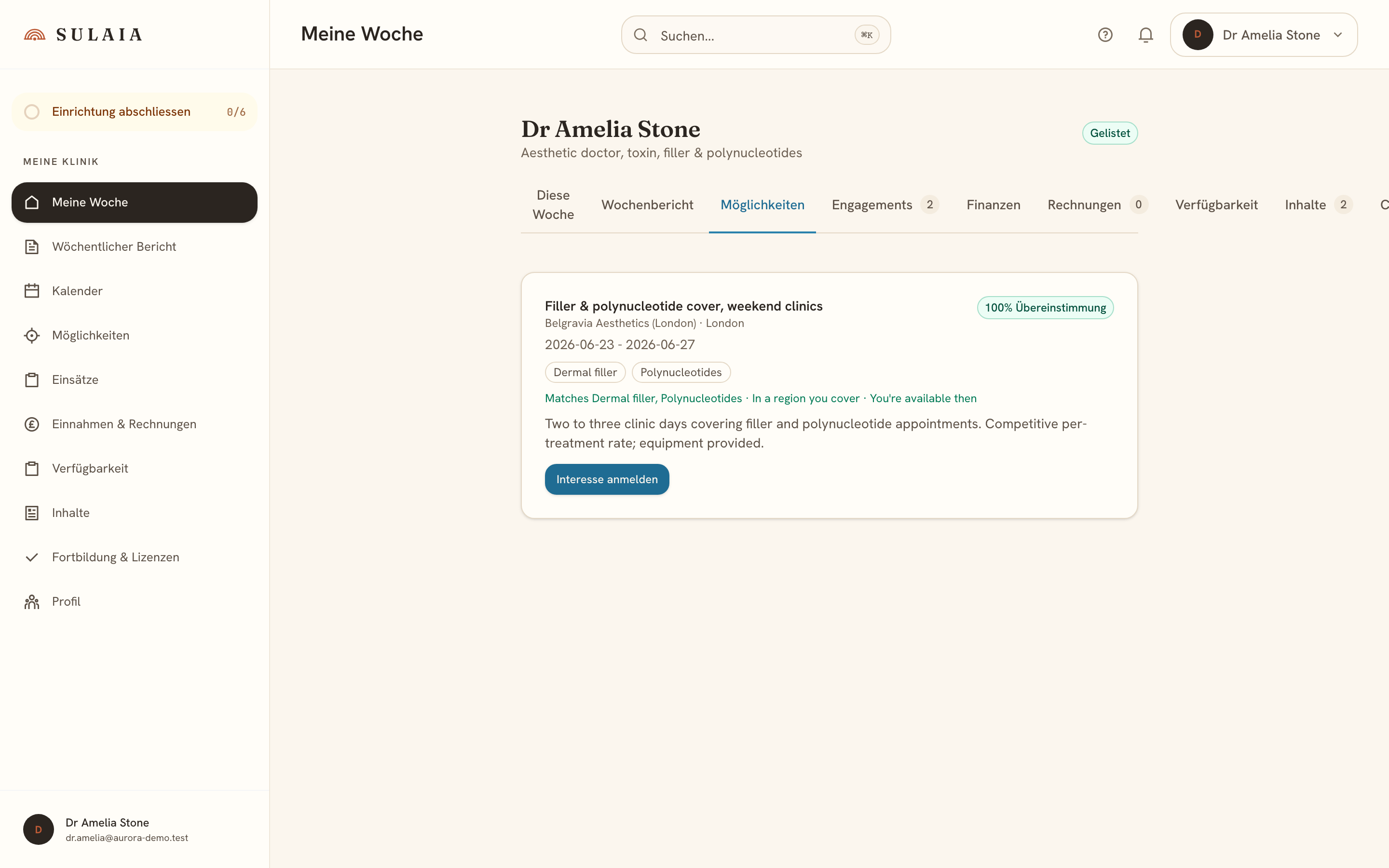 Der Opportunities-Feed der Behandler mit passenden offenen Stellen.