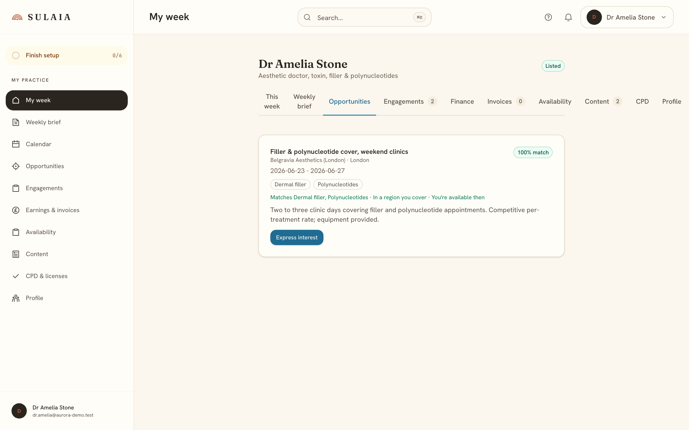 The provider opportunities feed of matched open roles.