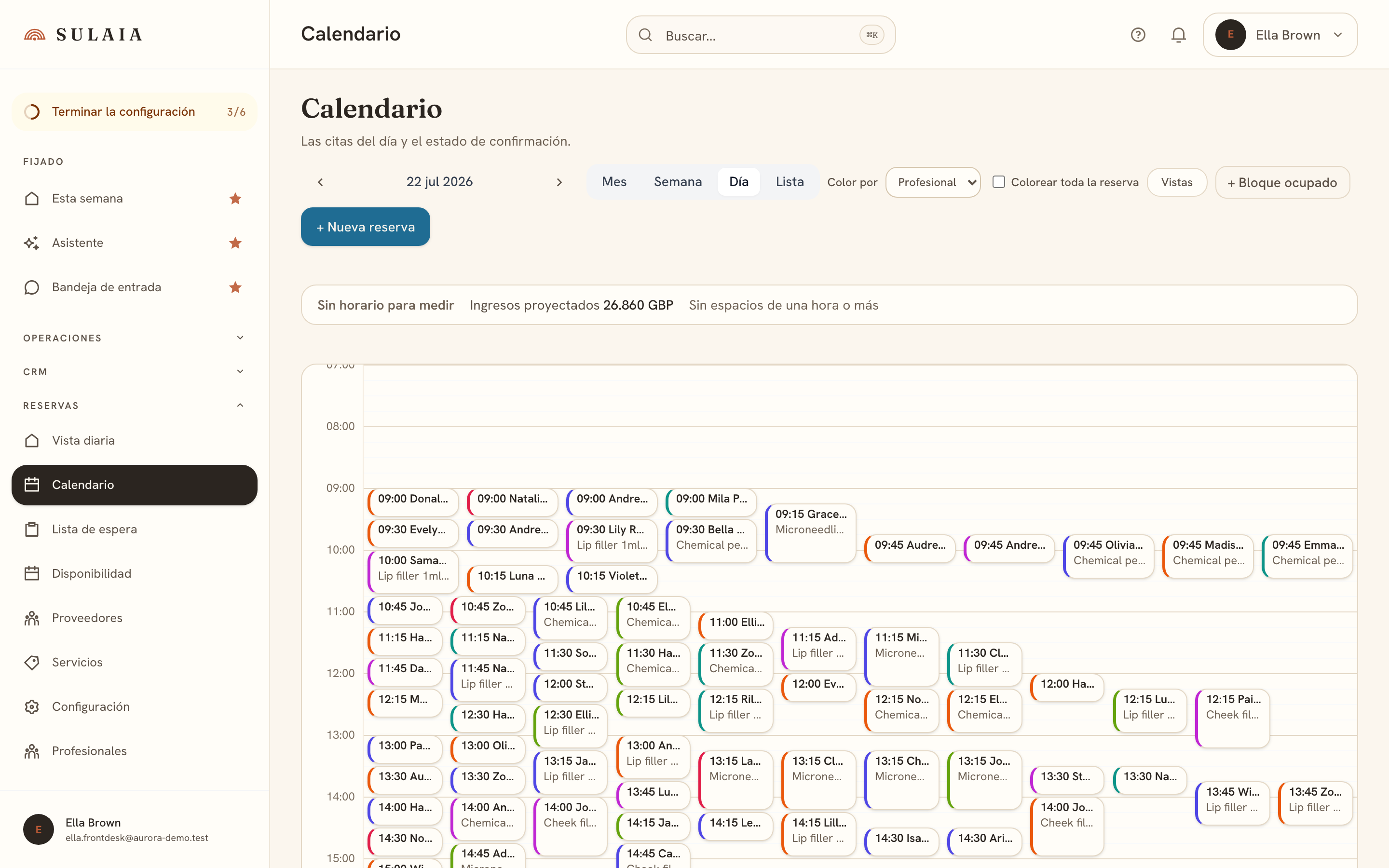 El calendario de reservas de Sulaia.