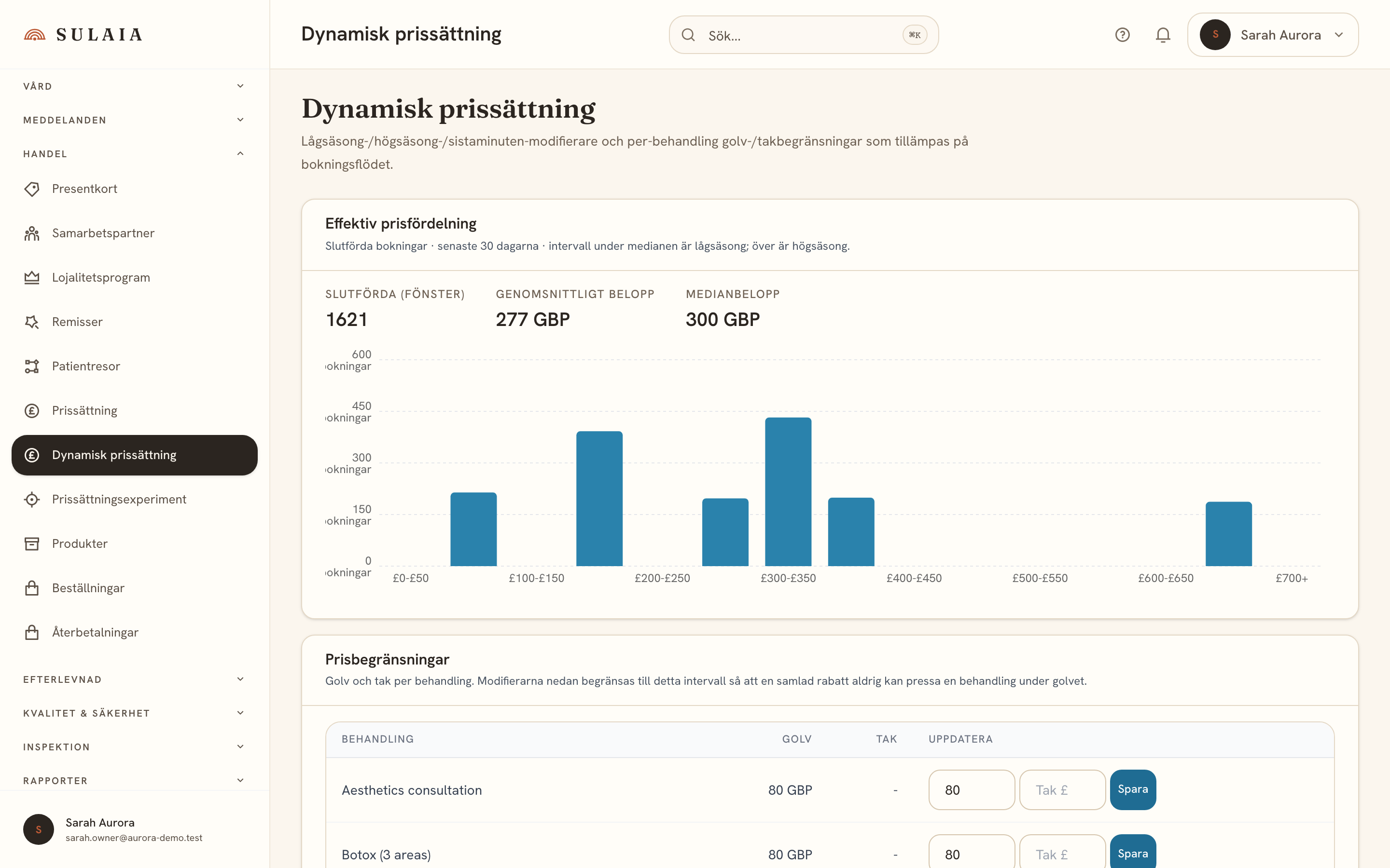 Skärmen för dynamisk prissättning.