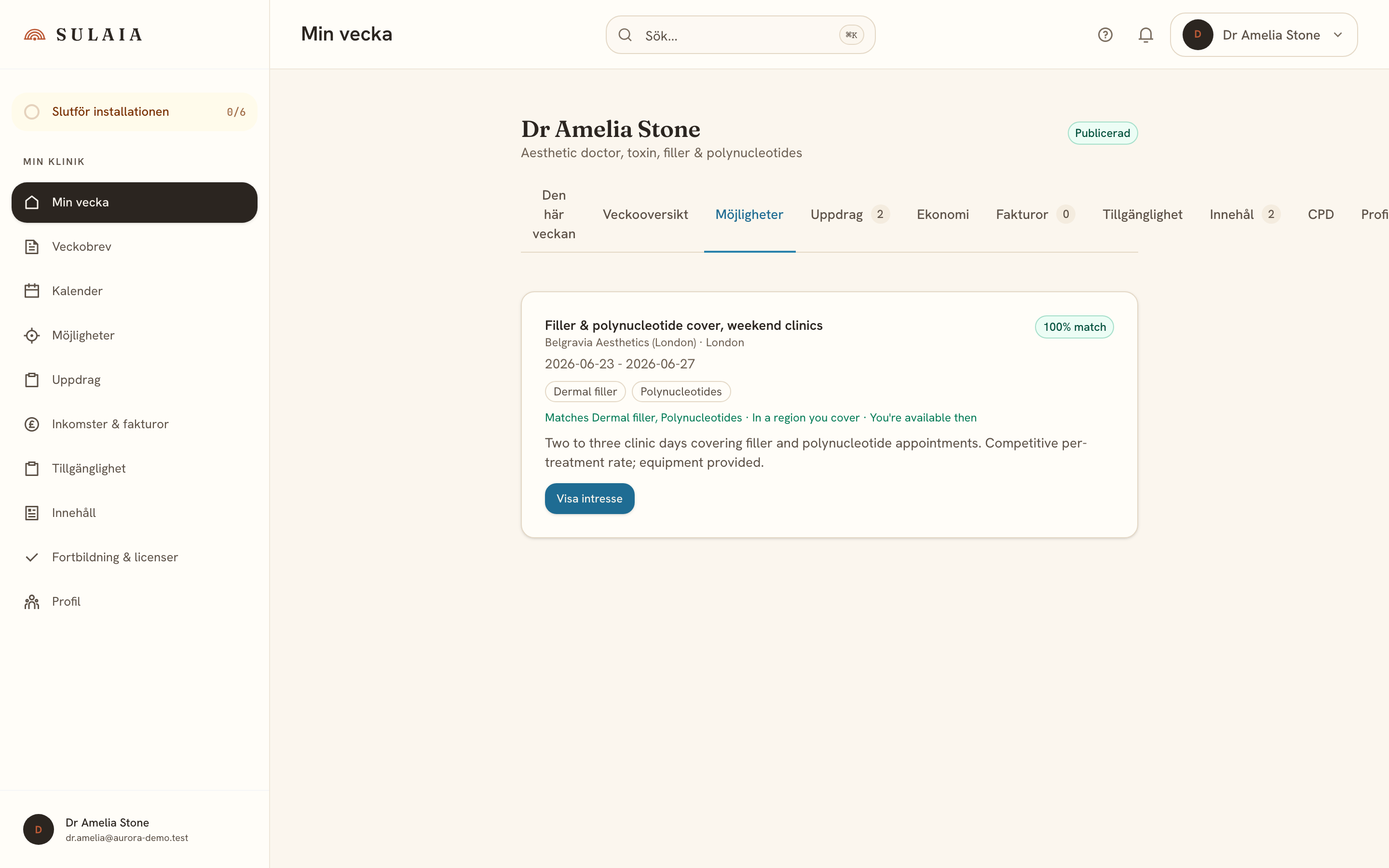 Flödet över lediga behandlarpositioner som matchar dig.